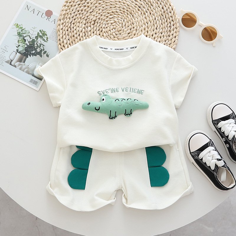 Wholesale Children's Clothing 2023 Fashion Boys' Printed Baby Casual Top+Shorts Set