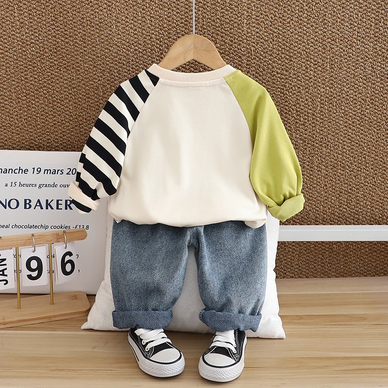 2024 Autumn/Winter Boys Clothing Set Soft Shell Cartoon Kids Contrast Color Cute Simple Style Long Sleeve Top Warm Two-Piece