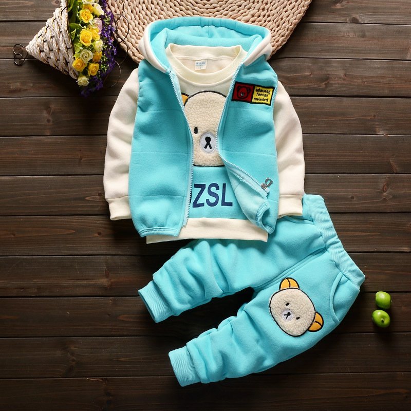Winter Kids Tracksuits Set Solid Color Zipper Up Warm Thick Baby Clothing Set Waistcoat Tops Pants 3PCS Boys Girls Outfit