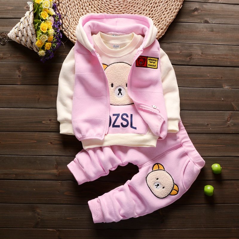 Winter Kids Tracksuits Set Solid Color Zipper Up Warm Thick Baby Clothing Set Waistcoat Tops Pants 3PCS Boys Girls Outfit