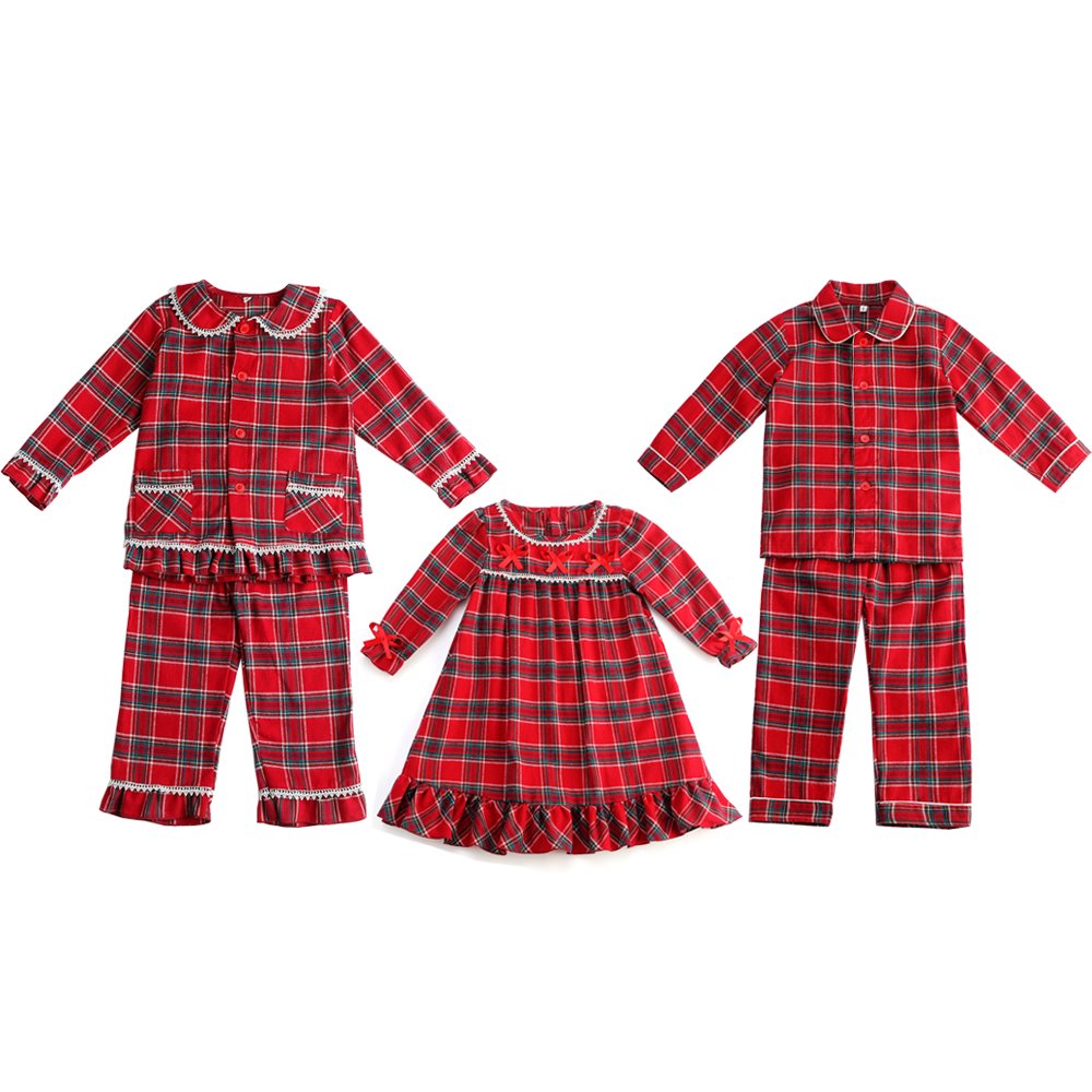 2024 children pyjamas brown beige velvet kids pajamas set winter matching night dress for girls family matching outfits