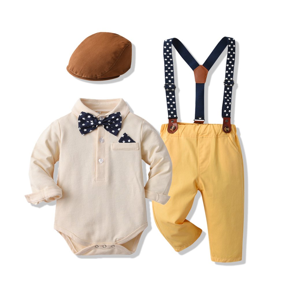 MQATZ Smocked Children Clothing Wholesale Newborn Baby Clothes 2 pcs Suspender Kids Rompers Boyset bm2355
