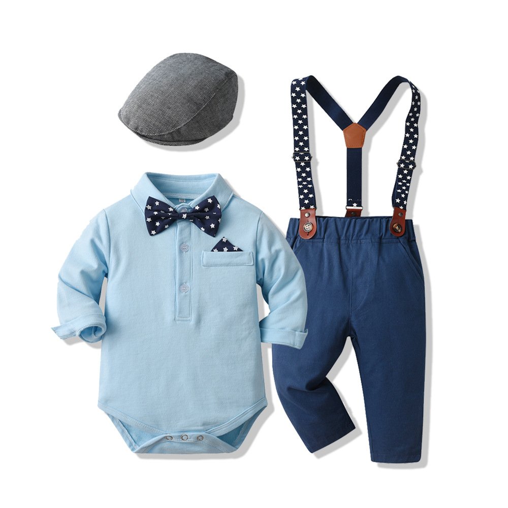 MQATZ Smocked Children Clothing Wholesale Newborn Baby Clothes 2 pcs Suspender Kids Rompers Boyset bm2355