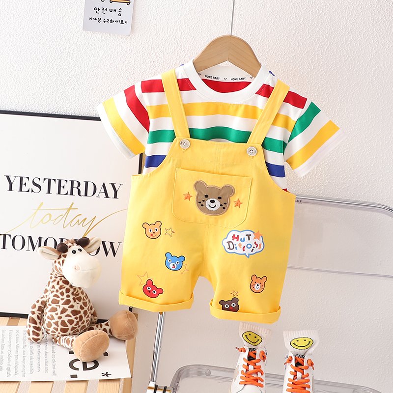 2023 Summer New Cute Baby Clothing Comfortable Kids T-Shirt and Strap Short Boutique Baby Clothing 2 Piece Set