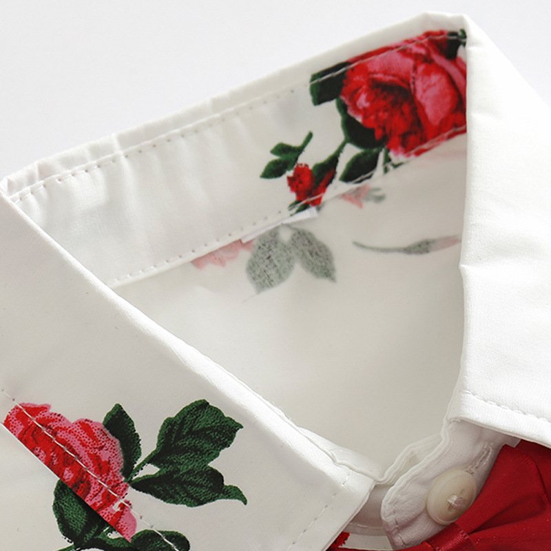 Hot Sale Classic Summer Kid Boy Wear Rose Pattern Costume Children Clothes Summer Boys 2 Piece Shirt Sets Gentleman Short Pants