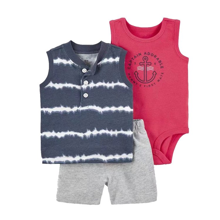 kids clothing wholesale cotton t shirt short pants knit rompers baby 3 pcs boy clothing sets