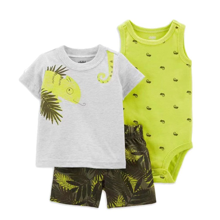 kids clothing wholesale cotton t shirt short pants knit rompers baby 3 pcs boy clothing sets