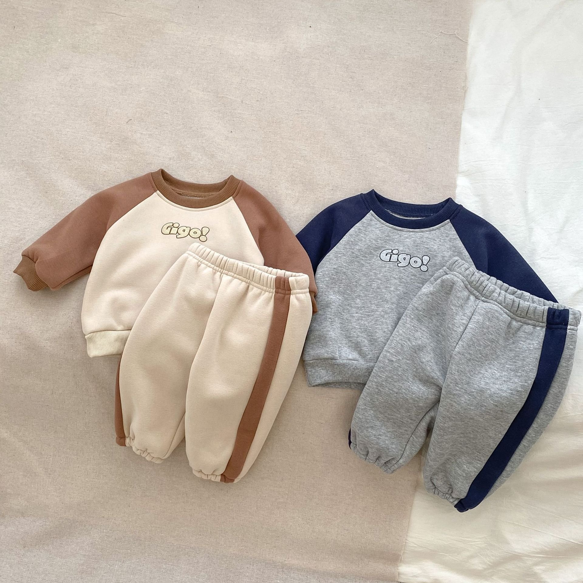 Casual Suit Baby Boy Oversized Hoodies Fleece Lined Thermal Sweatshirt Hoodie Tracksuit Set