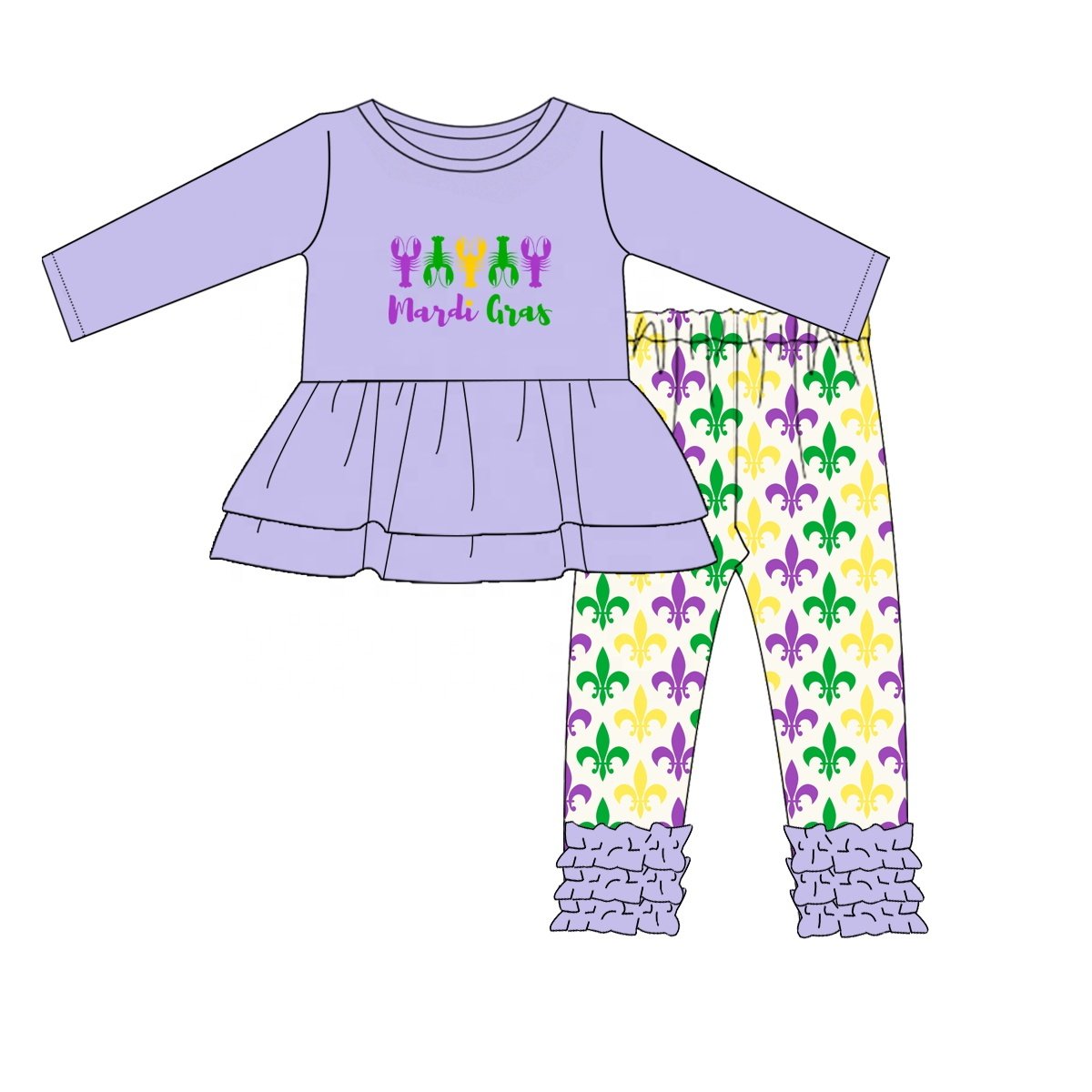 Puresun kids clothes wholesale mardi gras children clothing lobster embroidery boy clothing set with shorts