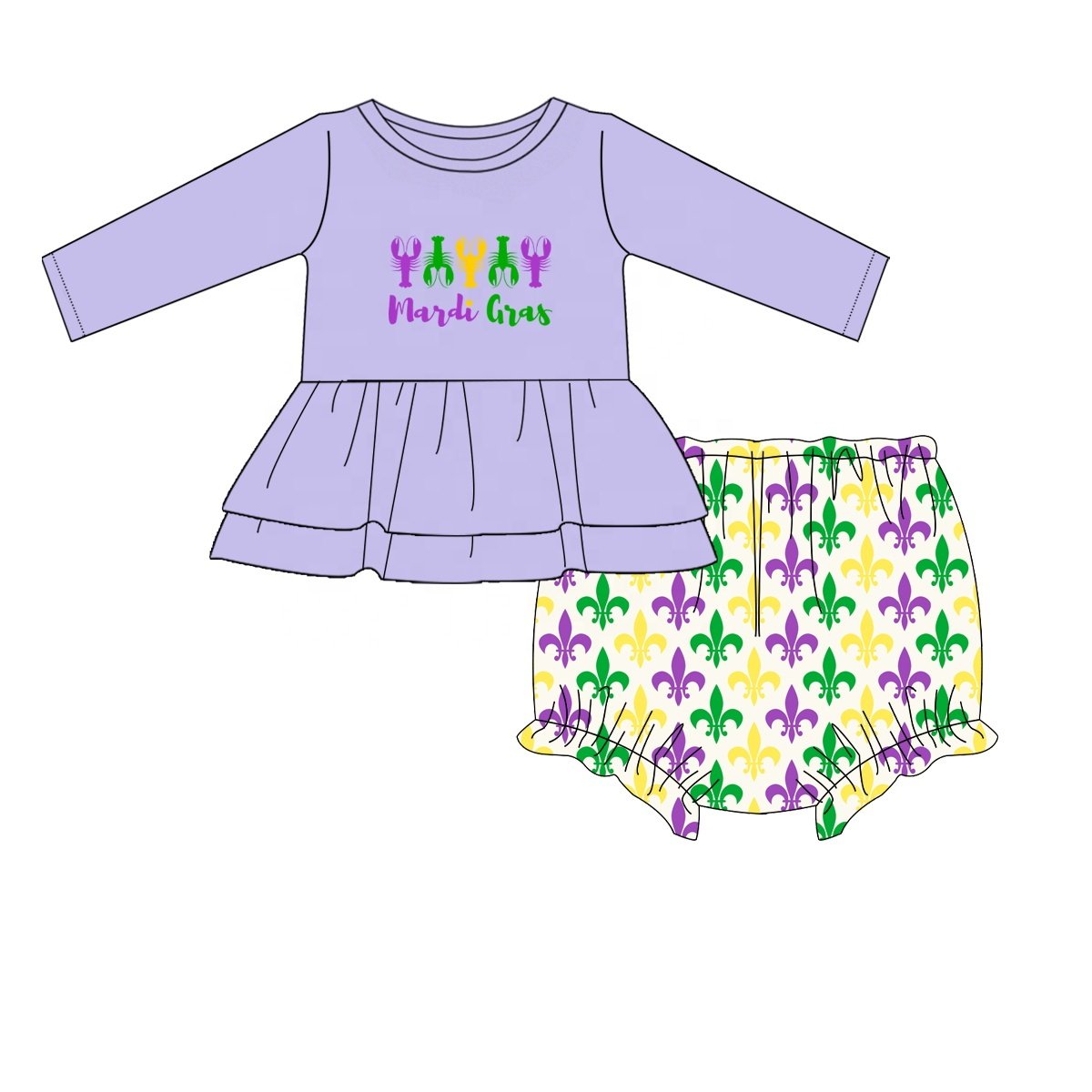 Puresun kids clothes wholesale mardi gras children clothing lobster embroidery boy clothing set with shorts