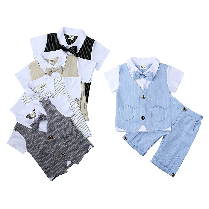 2019 summer latest style gentleman short-sleeved handsome knitted cotton shirt two-piece newborn baby clothes boys clothing sets