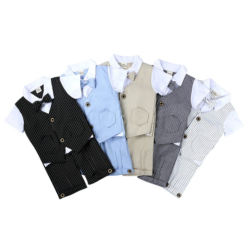 2019 summer latest style gentleman short-sleeved handsome knitted cotton shirt two-piece newborn baby clothes boys clothing sets