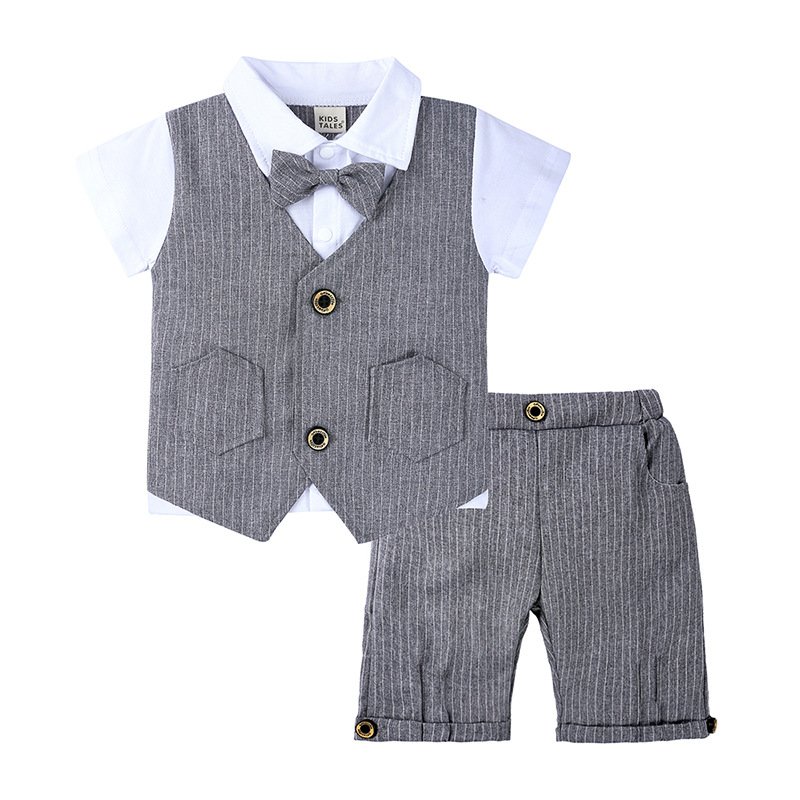 2019 summer latest style gentleman short-sleeved handsome knitted cotton shirt two-piece newborn baby clothes boys clothing sets