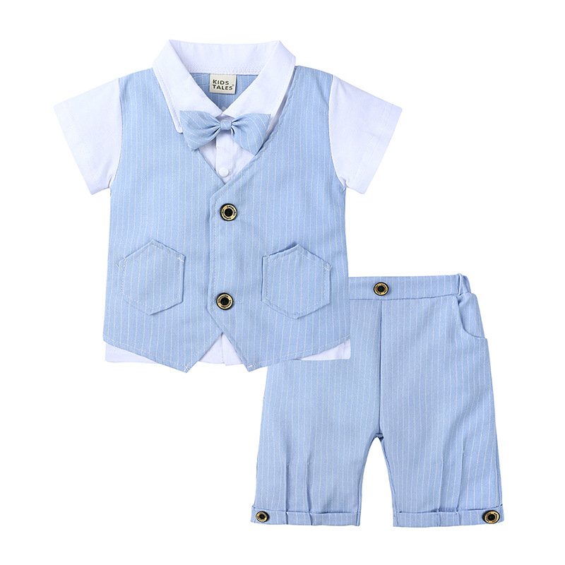2019 summer latest style gentleman short-sleeved handsome knitted cotton shirt two-piece newborn baby clothes boys clothing sets