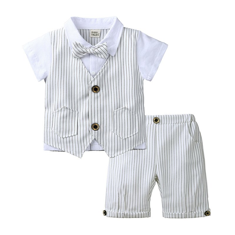 2019 summer latest style gentleman short-sleeved handsome knitted cotton shirt two-piece newborn baby clothes boys clothing sets