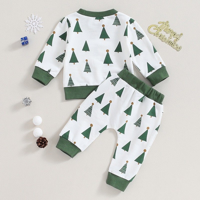2024 new Christmas Style sleepwear Set Kids Wear green tree Print Long Sleeve homewear Wholesale Children Clothing Sets