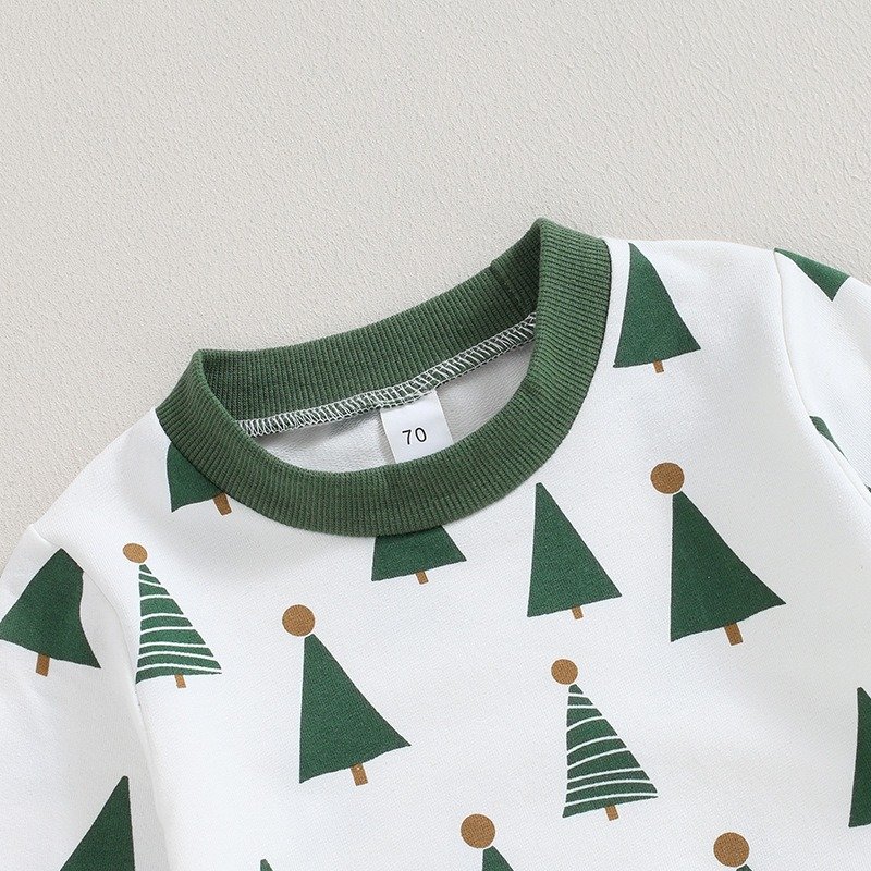 2024 new Christmas Style sleepwear Set Kids Wear green tree Print Long Sleeve homewear Wholesale Children Clothing Sets