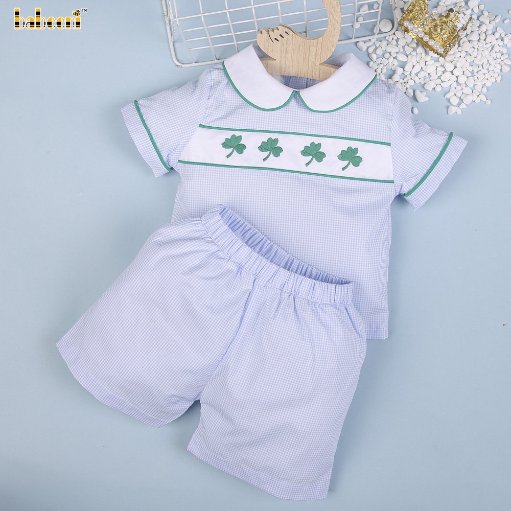 Lucky leaf hand smocked boy set clothing ODM OEM wholesale smocked children clothing set Boys clothing sets - BB2692
