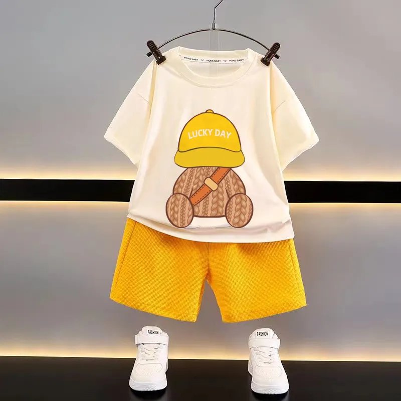 Wholesale Cheap Summer Clothing Baby Boys Children's Cartoon Short Sleeve Suit Simple Cute Small Hat Hot Selling Sets Toddlers