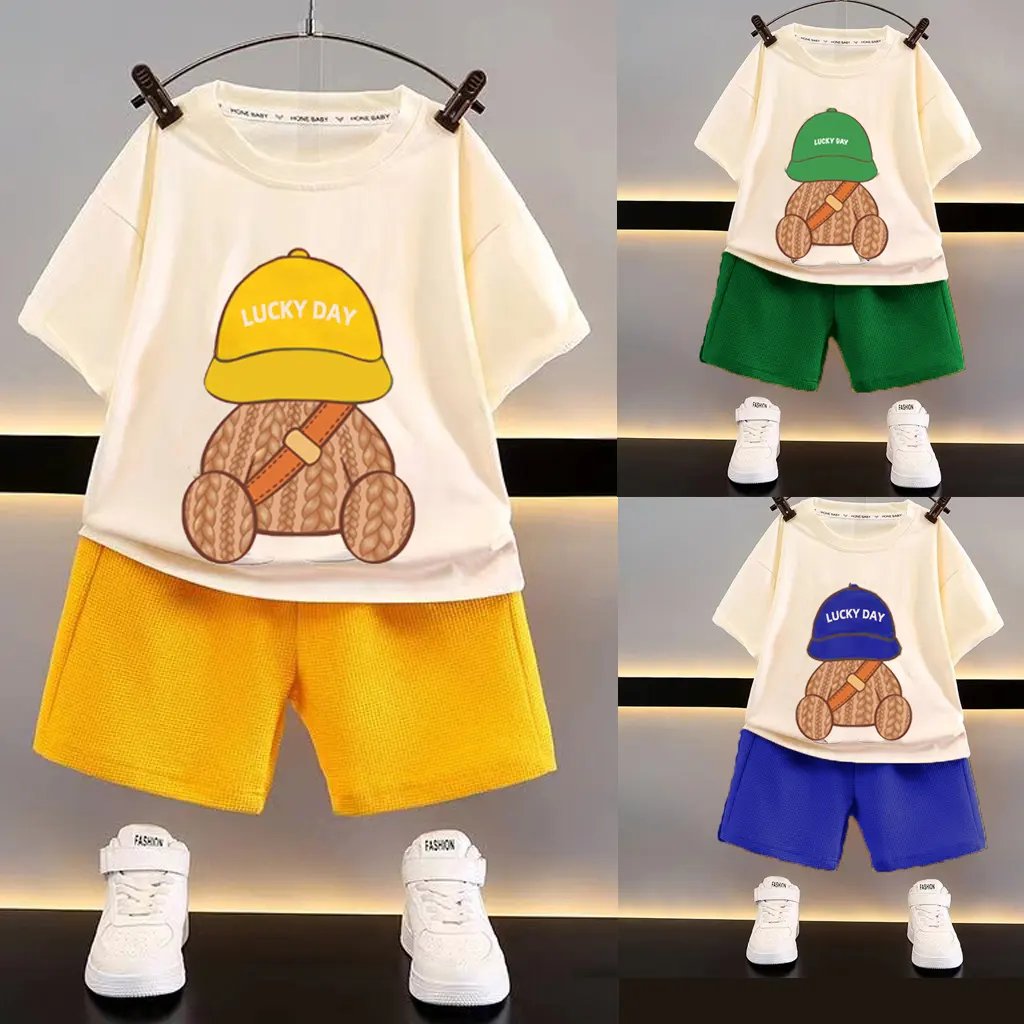 Wholesale Cheap Summer Clothing Baby Boys Children's Cartoon Short Sleeve Suit Simple Cute Small Hat Hot Selling Sets Toddlers