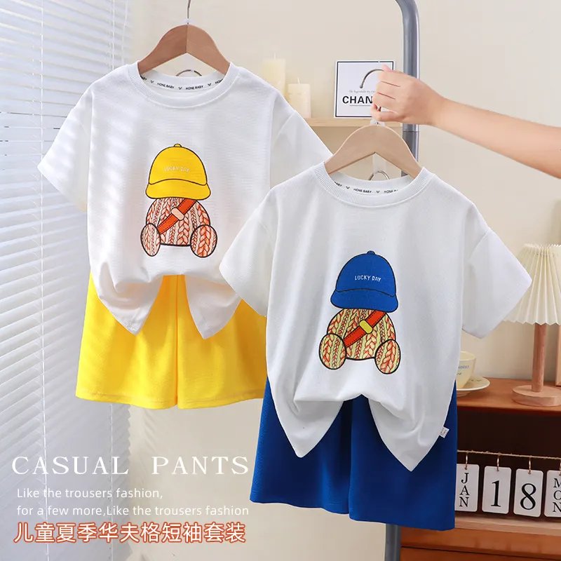 Wholesale Cheap Summer Clothing Baby Boys Children's Cartoon Short Sleeve Suit Simple Cute Small Hat Hot Selling Sets Toddlers