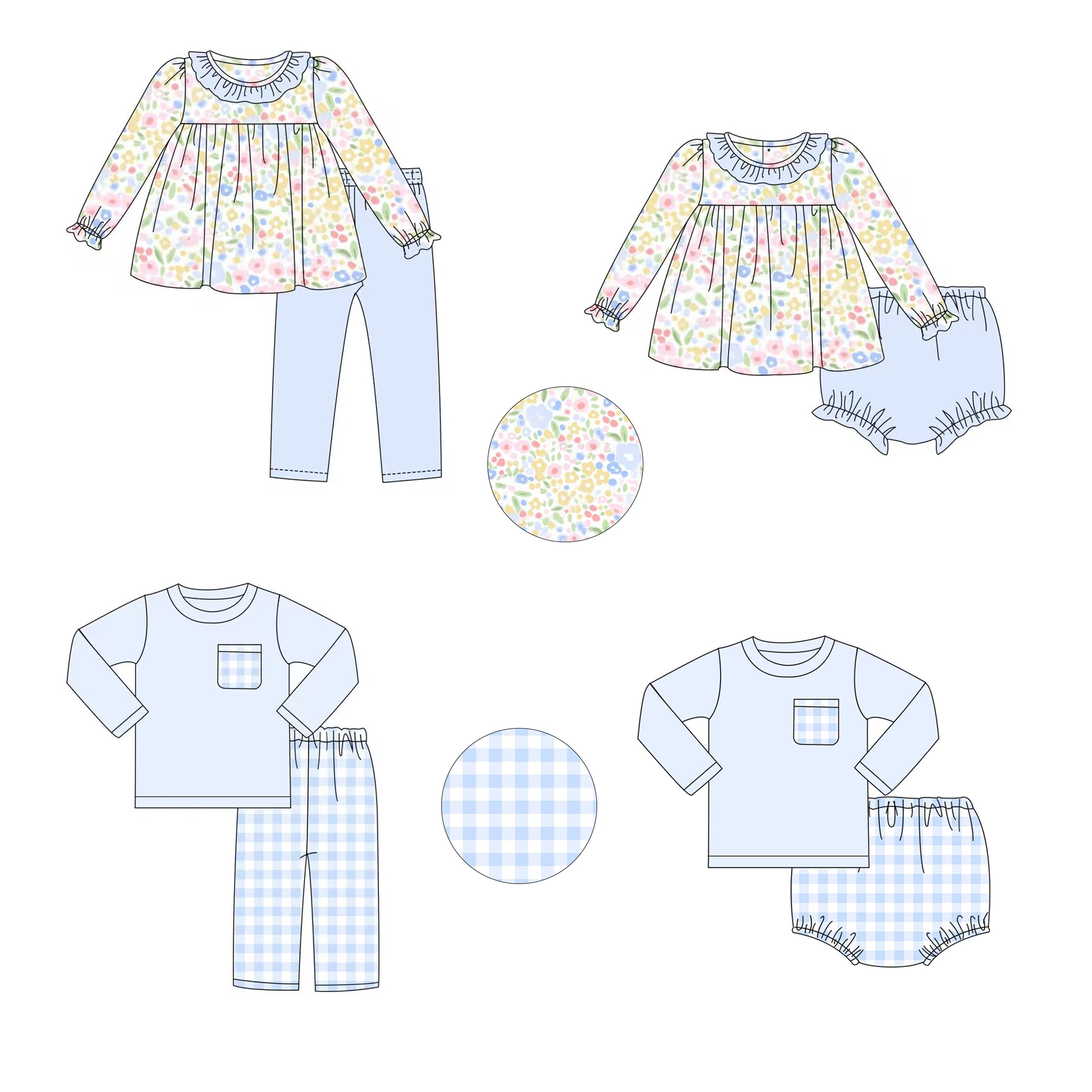 Toddler Boutique Clothes Wholesale Boys and Girls Sibling Spring Floral Shirt with Matching Pants Girls Legging Set