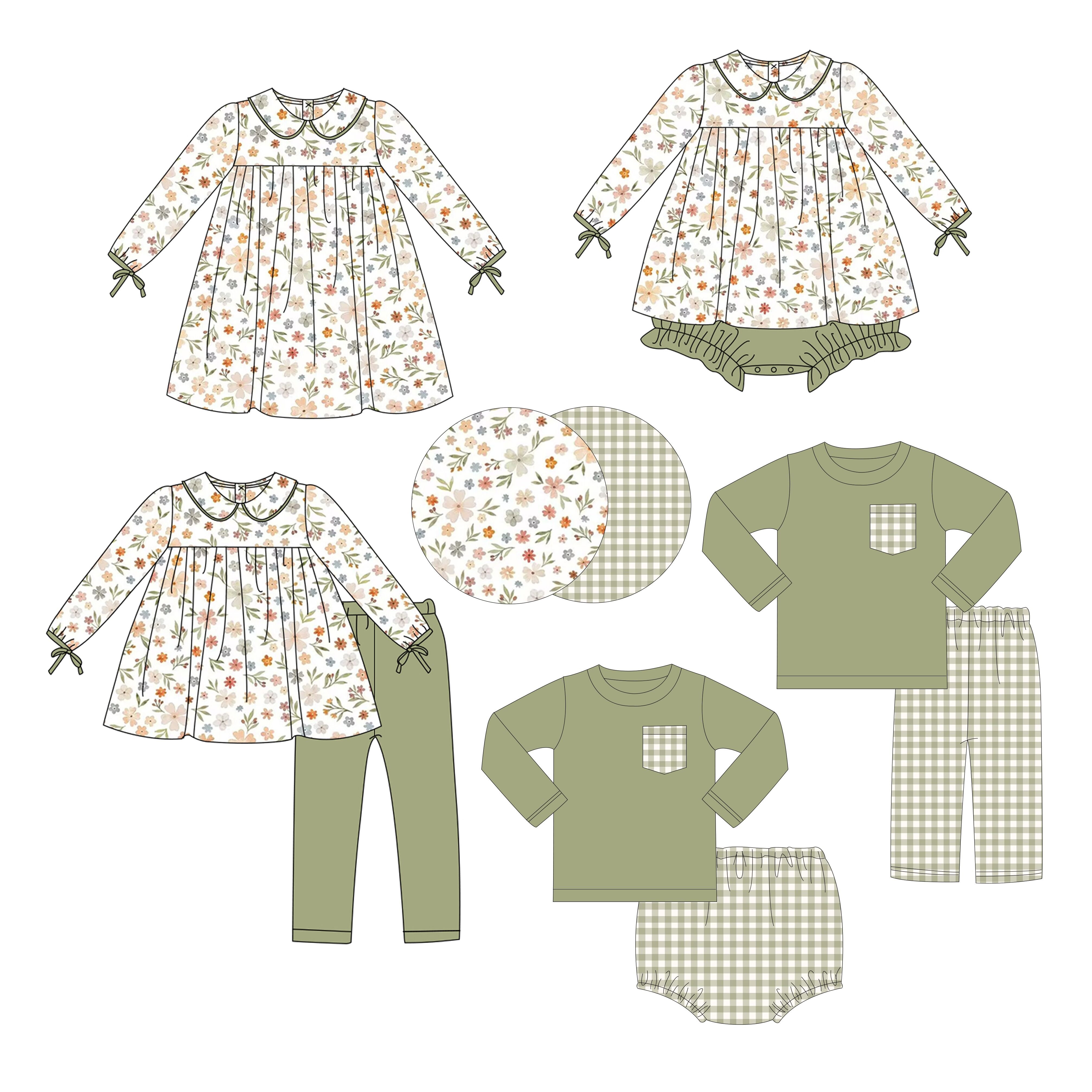 Toddler Boutique Clothes Wholesale Boys and Girls Sibling Spring Floral Shirt with Matching Pants Girls Legging Set