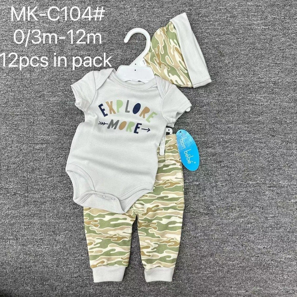 Infant Newborn Baby Cute Jumpsuit 3 Pieces Clothes Baby Boy Girls Onesies Cotton Beanies Trousers Bodysuits Clothing Set