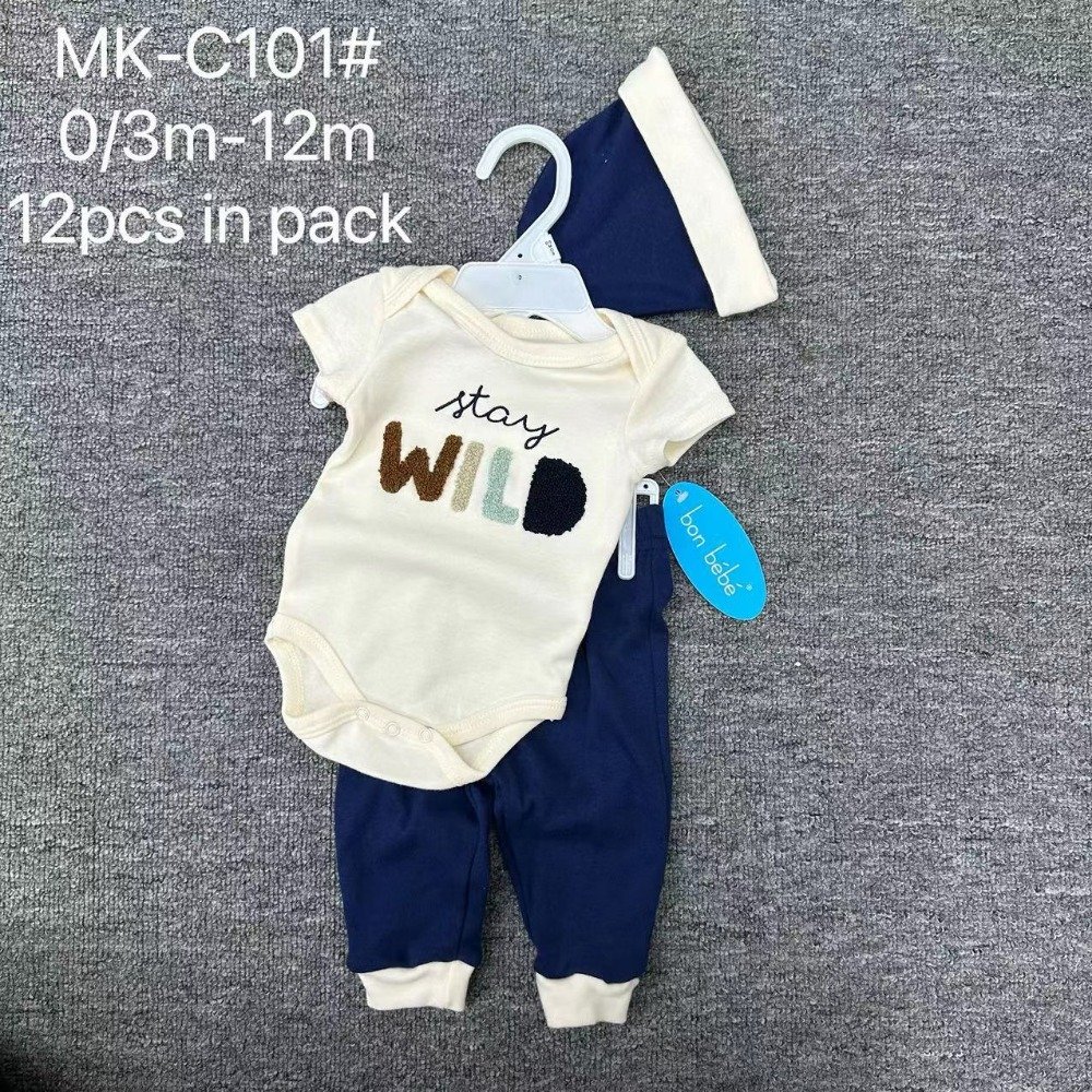 Infant Newborn Baby Cute Jumpsuit 3 Pieces Clothes Baby Boy Girls Onesies Cotton Beanies Trousers Bodysuits Clothing Set
