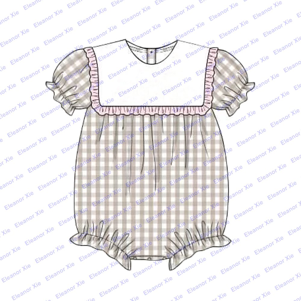 Wholesale khaki gingham siblings matching children toddler girls clothing sets spring autumn square collar baby girl shorts set