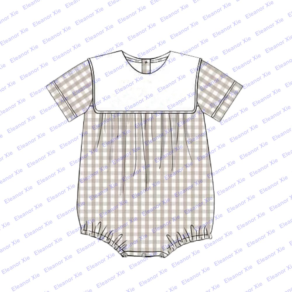Wholesale khaki gingham siblings matching children toddler girls clothing sets spring autumn square collar baby girl shorts set