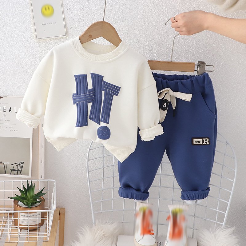Conyson Wholesale Price Letters Handsome Korean Soft Baby Hoodie Solid Color Boy And Girl Daily Children Kids Clothing Sets