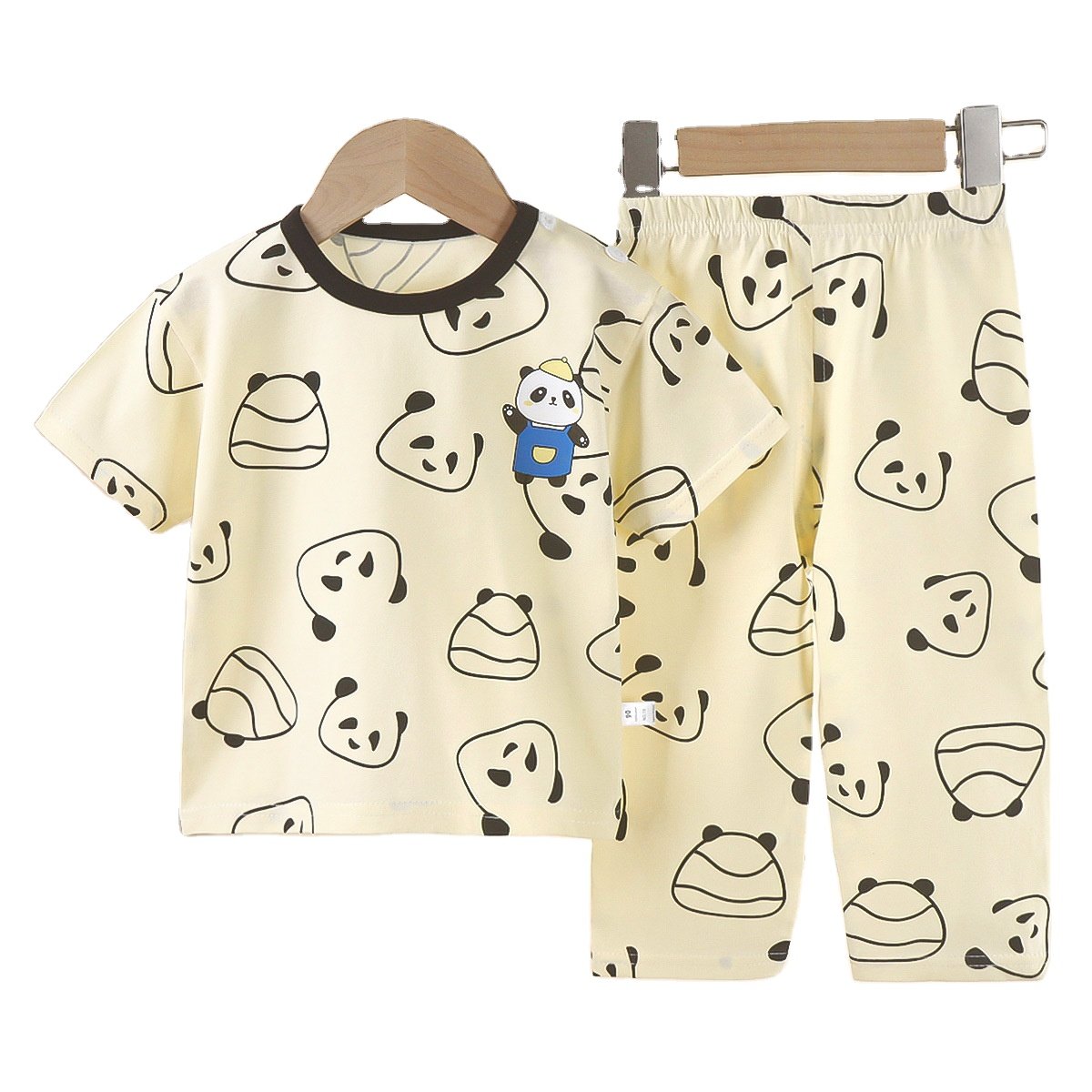 Children's Short Sleeve Set Cute Panda Cartoon Summer Boys Pure Cotton Two Piece Set Pure Cotton New Warm Children's Clothing
