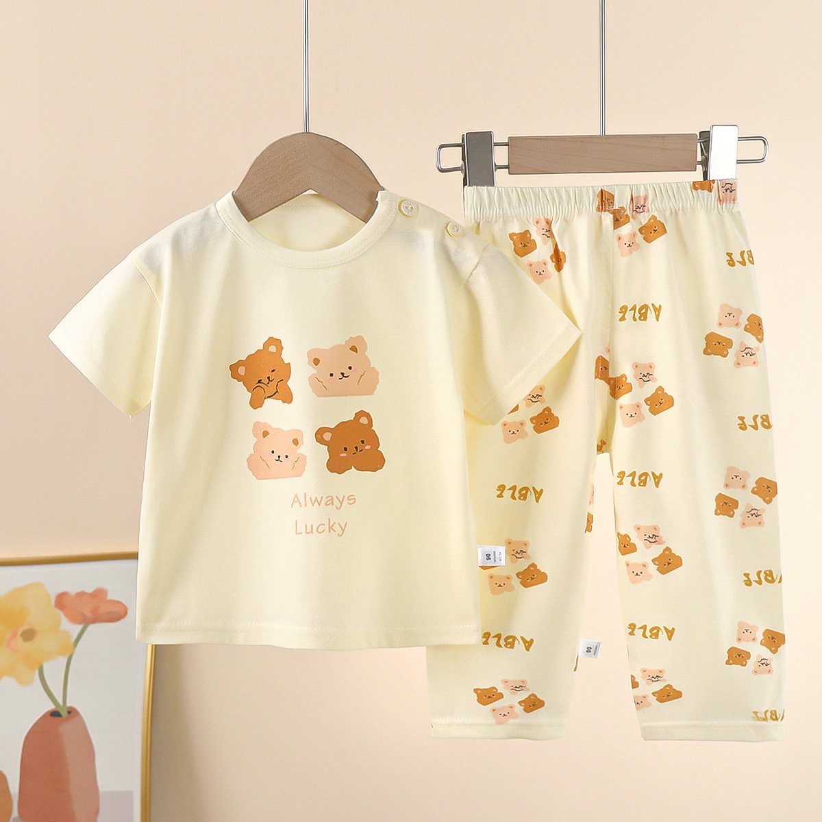 Children's Short Sleeve Set Cute Panda Cartoon Summer Boys Pure Cotton Two Piece Set Pure Cotton New Warm Children's Clothing