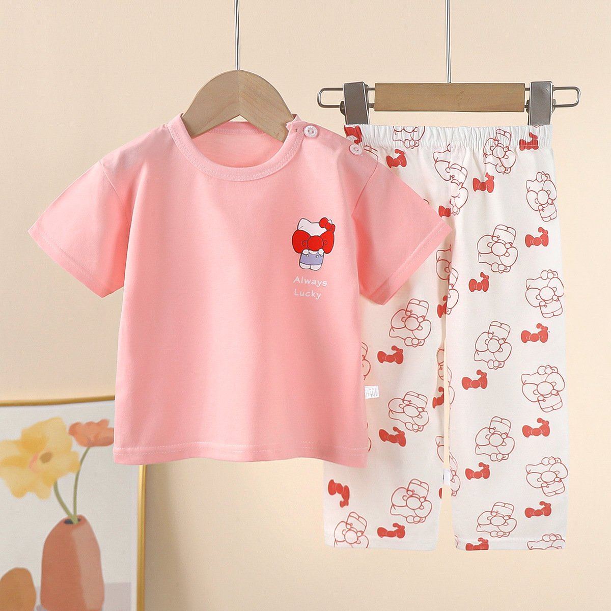 Children's Short Sleeve Set Cute Panda Cartoon Summer Boys Pure Cotton Two Piece Set Pure Cotton New Warm Children's Clothing