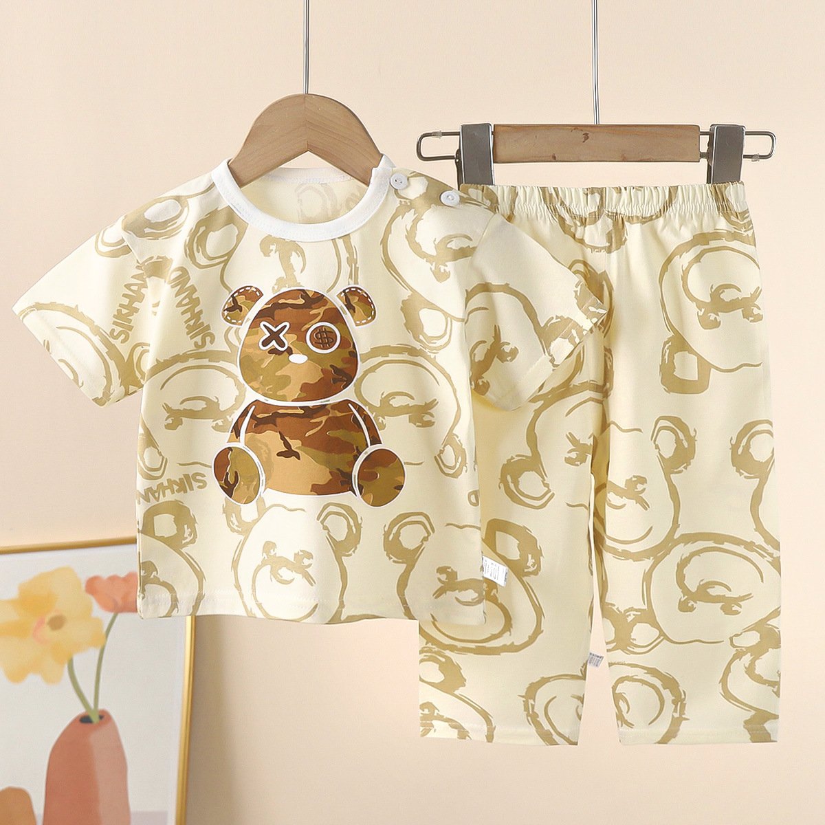 Children's Short Sleeve Set Cute Panda Cartoon Summer Boys Pure Cotton Two Piece Set Pure Cotton New Warm Children's Clothing
