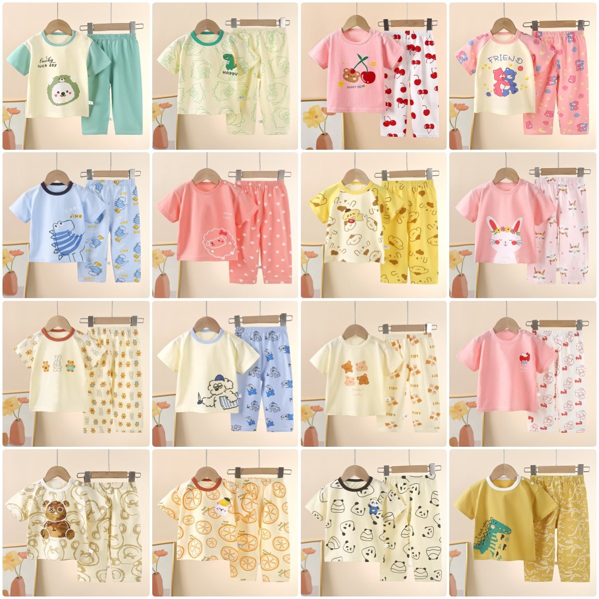 Children's Short Sleeve Set Cute Panda Cartoon Summer Boys Pure Cotton Two Piece Set Pure Cotton New Warm Children's Clothing