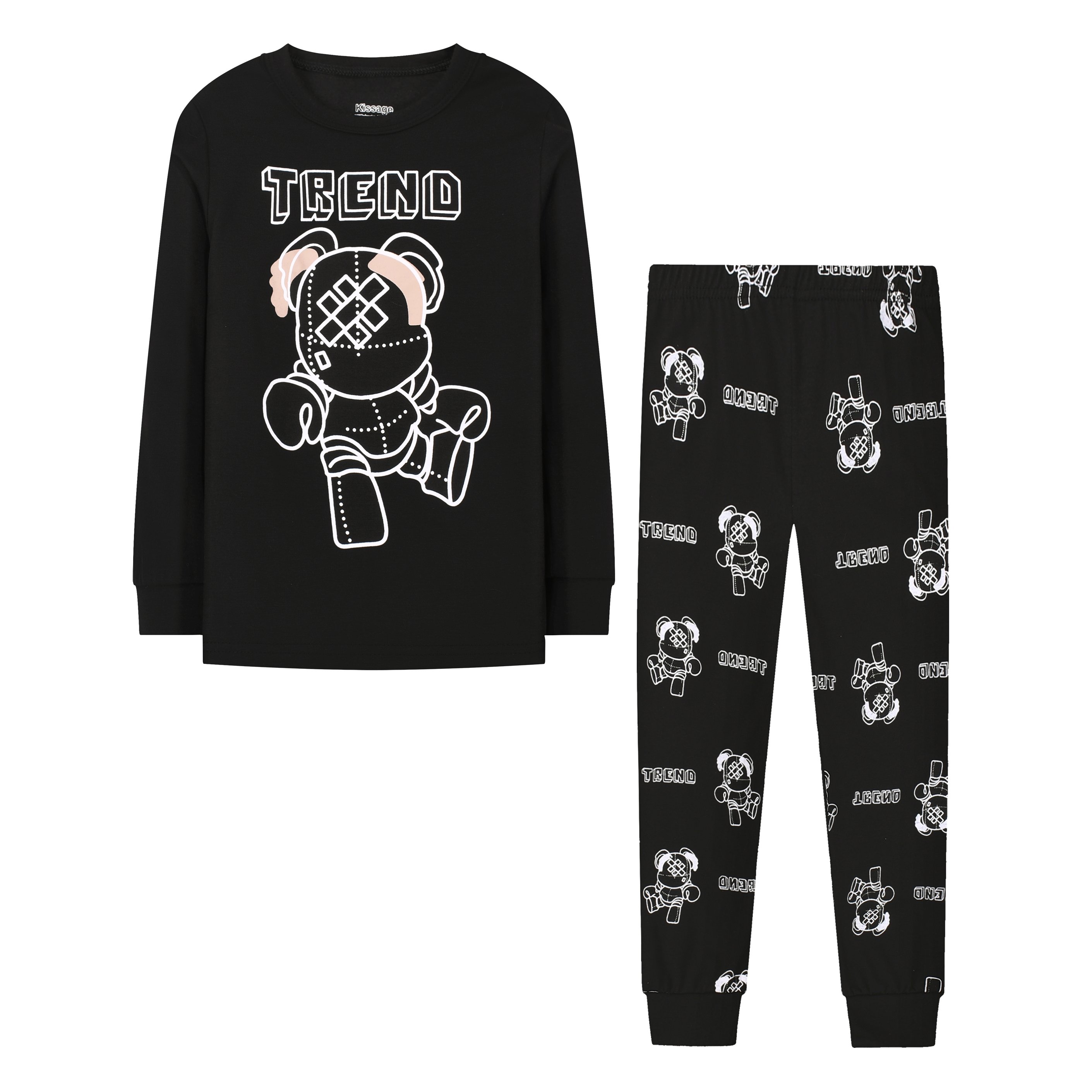 Spring And Autumn Children'S Pajamas Full Print Polyester Cartoon Long-Sleeved Boys Home Pajamas Set Night Sleepwear For Kids
