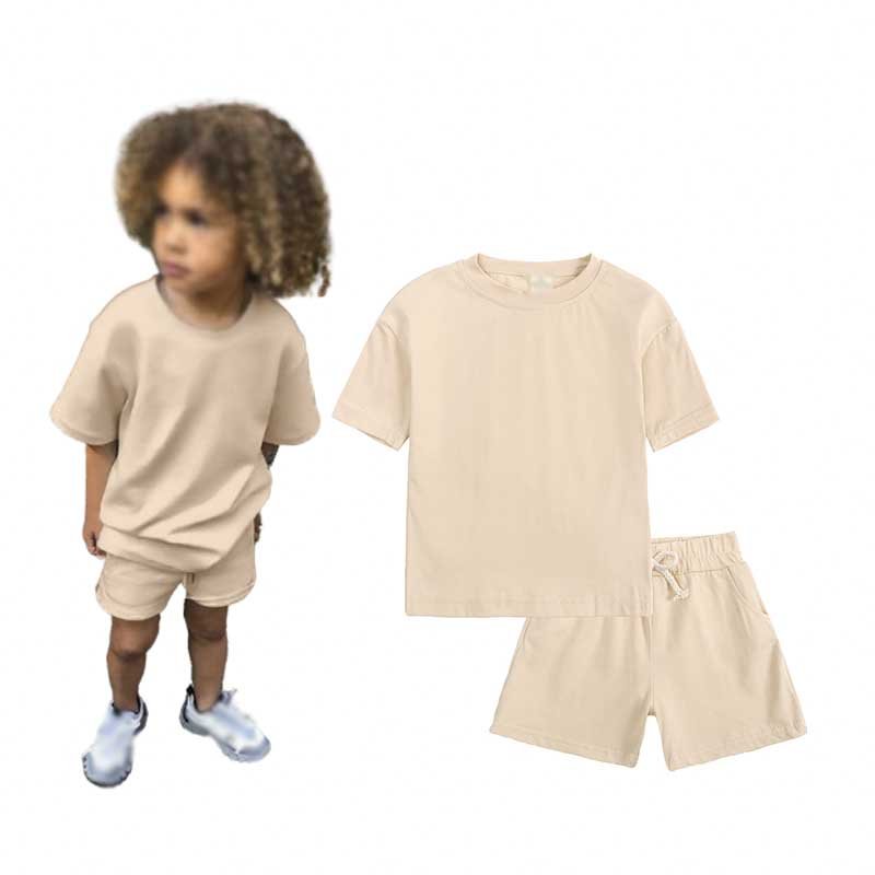 Custom Children Clothing 100% Cotton 230g Heavywaight T Shirts Baby Boys Girls Clothing Set Casual Short Sleeve kids Biker Set
