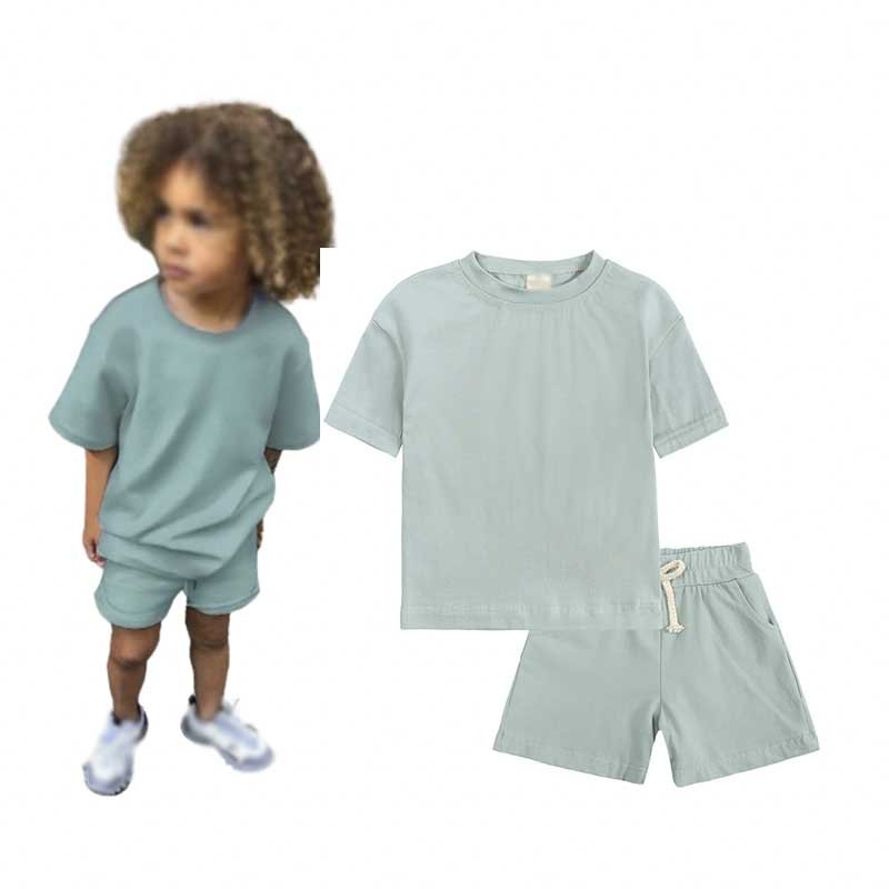 Custom Children Clothing 100% Cotton 230g Heavywaight T Shirts Baby Boys Girls Clothing Set Casual Short Sleeve kids Biker Set