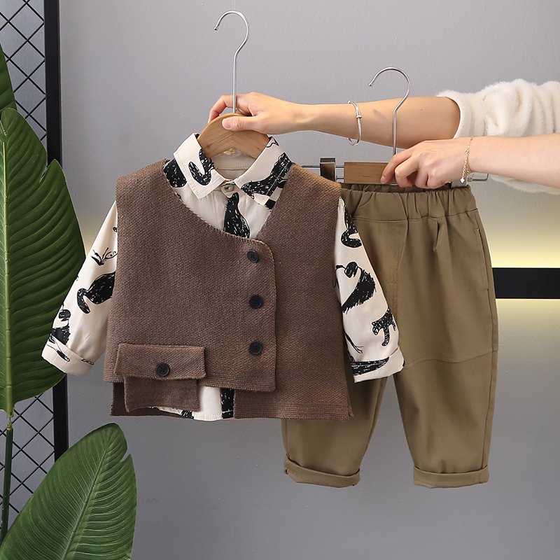Boutique Children Casual Clothes 1-5 Years Baby Boys 3 Piece Set Vest+T-Shirt+Pants High Quality Cotton Clothing Set