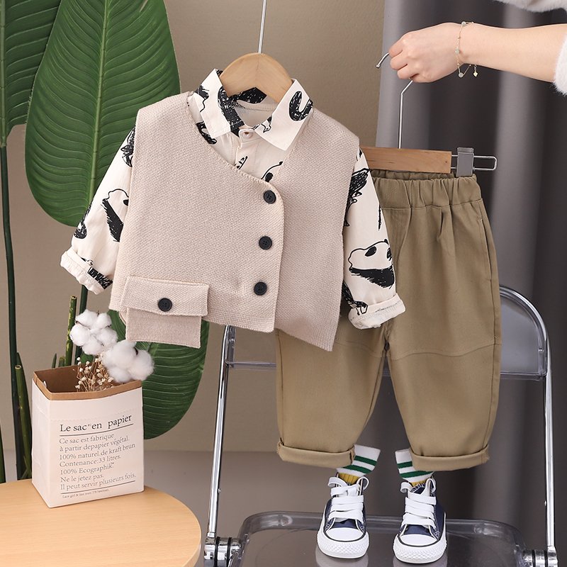 Boutique Children Casual Clothes 1-5 Years Baby Boys 3 Piece Set Vest+T-Shirt+Pants High Quality Cotton Clothing Set