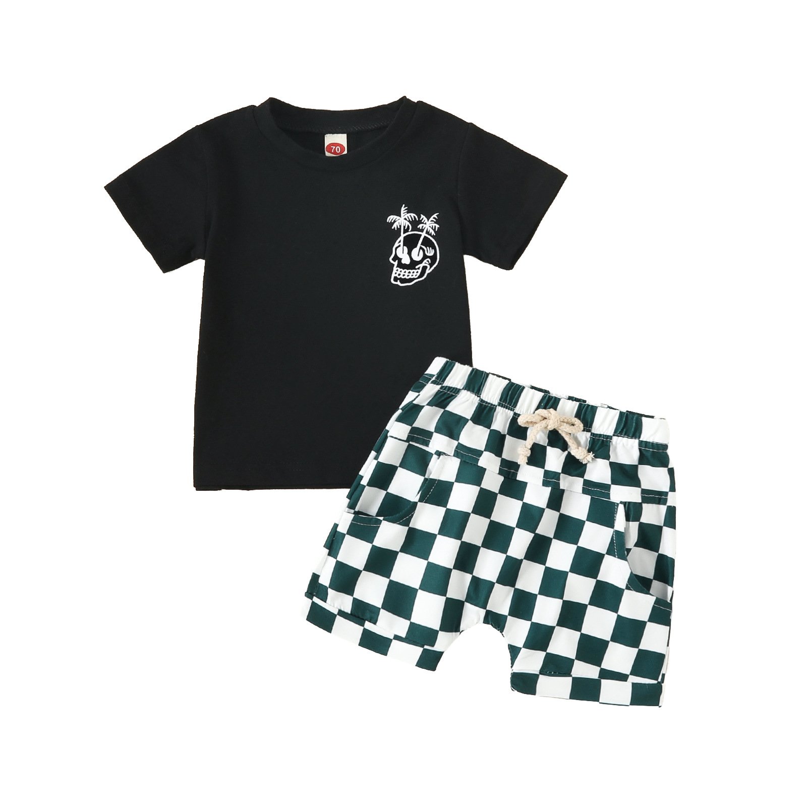 New arrival 2pcs baby boys soft plaid sports suits short sleeve T-shirt & shorts sets for toddlers