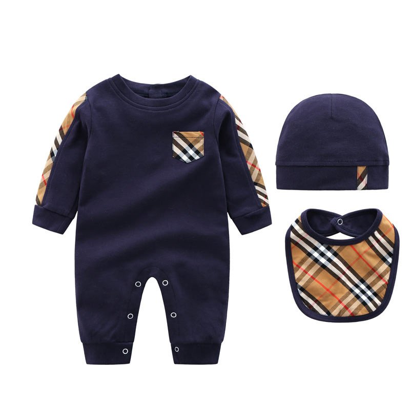 Luxury Brand Designer White Color Baby Boy 100% Cotton Grid Bodysuit Girl Baby Rompers Baby Clothing Set
