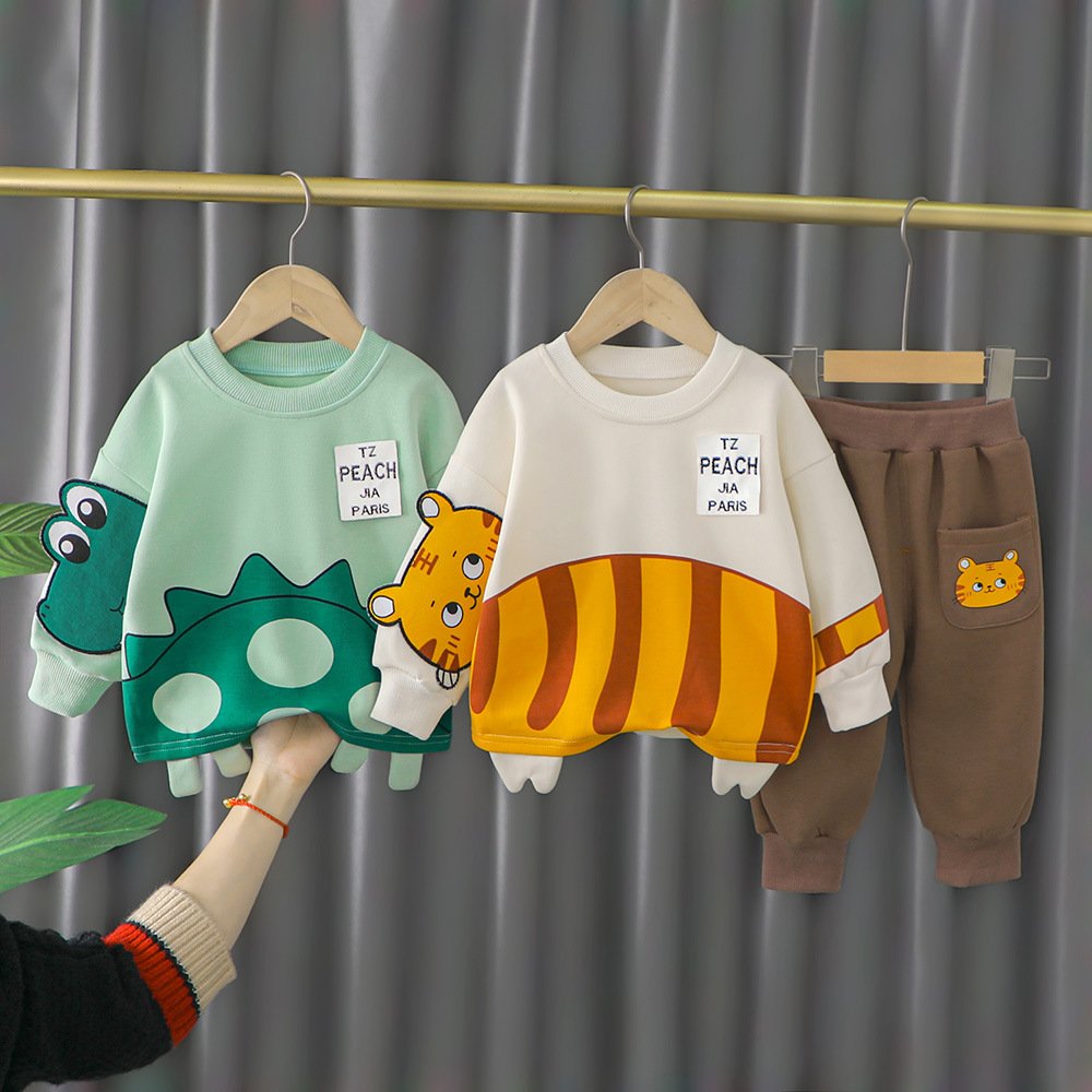 Wholesale Winter Fashion Baby Boys Outfit 2 Piece Hoodie Kids Set Child Long Sleeve Clothing Casual Cotton Boy Clothes Sets