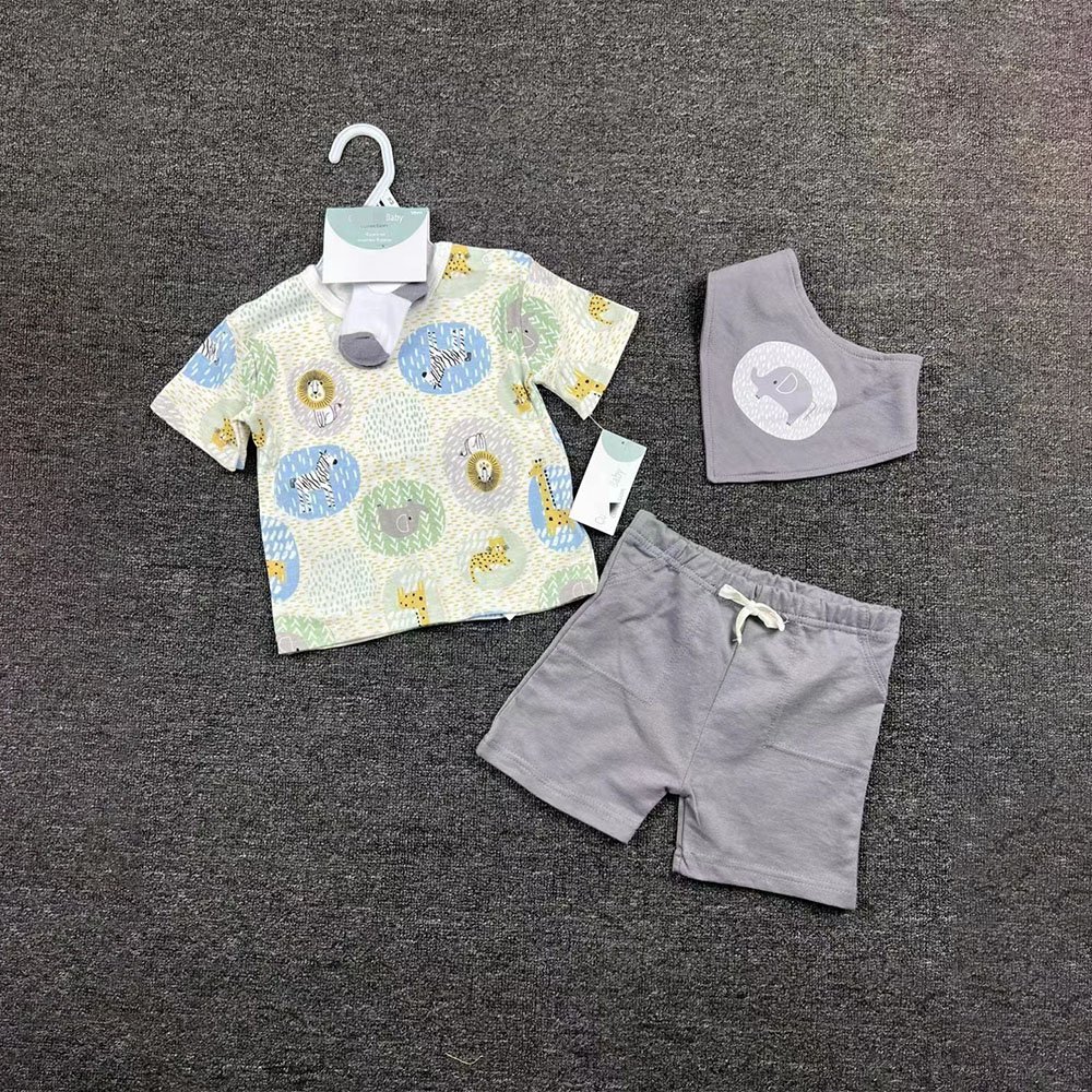 Summer Causal 3pcs Short Sleeve Single Breasted Shirts Striped Shorts Kids Boys Clothes Sets