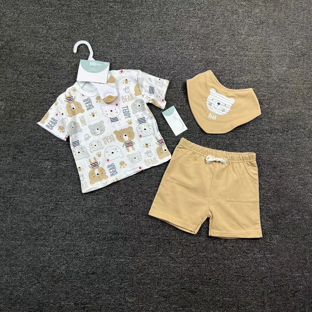 Summer Causal 3pcs Short Sleeve Single Breasted Shirts Striped Shorts Kids Boys Clothes Sets