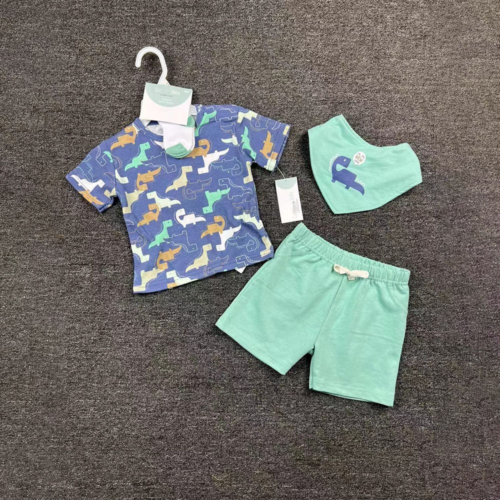 Summer Causal 3pcs Short Sleeve Single Breasted Shirts Striped Shorts Kids Boys Clothes Sets