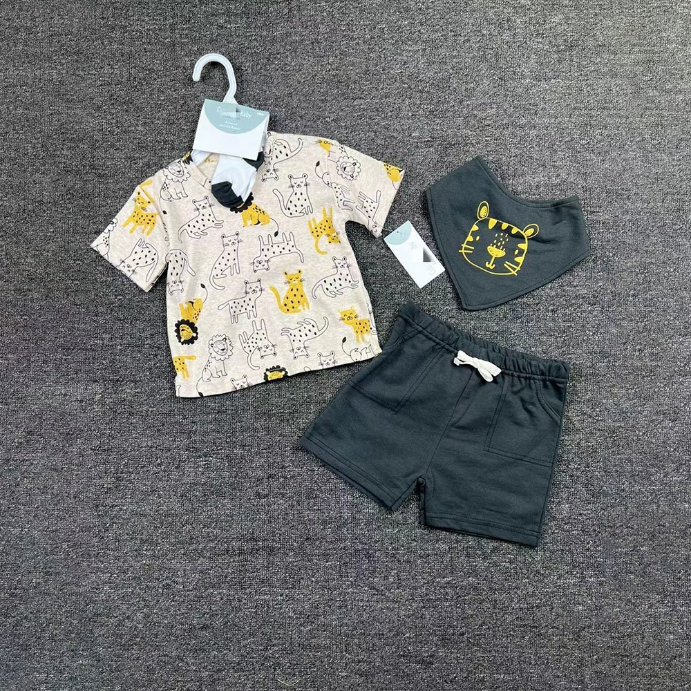 Summer Causal 3pcs Short Sleeve Single Breasted Shirts Striped Shorts Kids Boys Clothes Sets