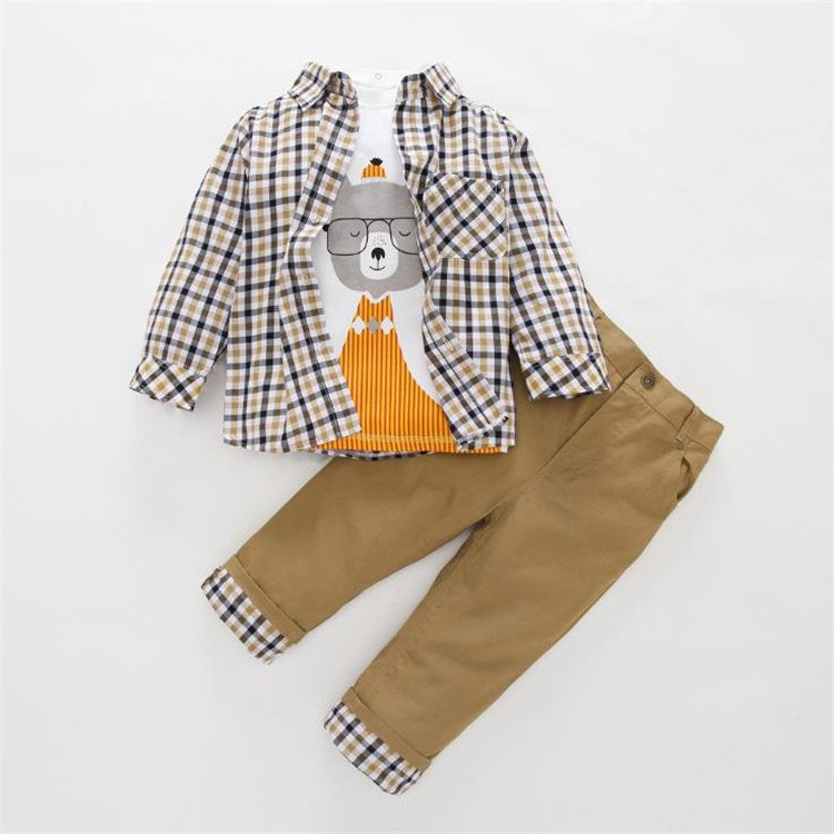 England Style Spring Autumn Plaid Kids Clothing 3 Pieces Sets Chic Casual Children Boys Clothes